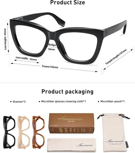 AMOMOMA Trendy Square Reading Glasses for Women, Blue Light Blocking Womens Computer Readers Black Retro Frame AM6132 in Saudi Arabia
