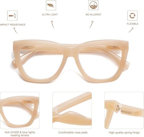 AMOMOMA Trendy Square Reading Glasses for Women, Blue Light Blocking Womens Computer Readers Black Retro Frame AM6132 in Saudi Arabia