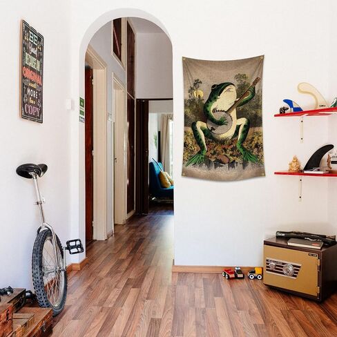 owupIa Vintage Boho Wall Decor Frog Playing The Banjo Tapestry With 4 Brass Grommets For College Dorm Man Cave,Bedroom Decor in Saudi Arabia