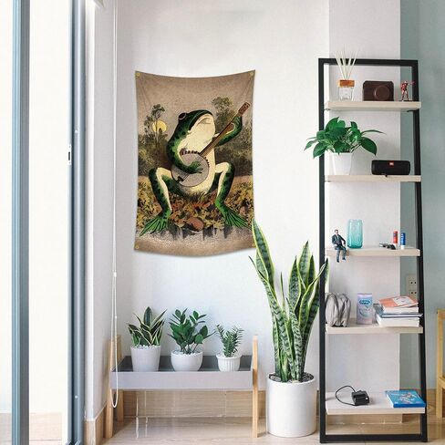 owupIa Vintage Boho Wall Decor Frog Playing The Banjo Tapestry With 4 Brass Grommets For College Dorm Man Cave,Bedroom Decor in Saudi Arabia