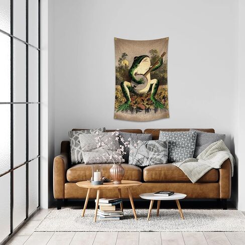 owupIa Vintage Boho Wall Decor Frog Playing The Banjo Tapestry With 4 Brass Grommets For College Dorm Man Cave,Bedroom Decor in Saudi Arabia