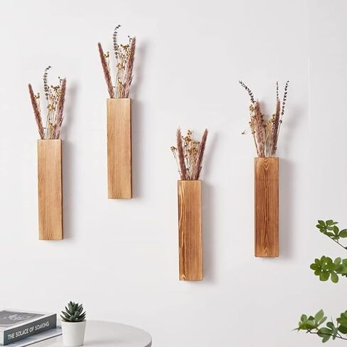 Wall Decor kitchen Wall Decor, UKRNLE Wood Vase 4 Pack for Bathroom Decor Dried Flower Vases Decorative Modern Home Decor, Kitchen Wall Decor Wall Planter Wall Vase Small Vases for Flowers Rattan Vase in Saudi Arabia