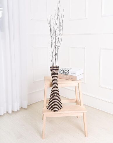 Leewadee Large Floor Vase – Handmade Flower Holder Made of Bamboo and Bast, Sophisticated Funnel Vessel for Decorative Branches, 16 inches, Blue in Kuwait