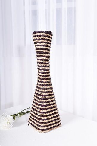 Leewadee Large Floor Vase – Handmade Flower Holder Made of Bamboo and Bast, Sophisticated Funnel Vessel for Decorative Branches, 16 inches, Blue in Kuwait