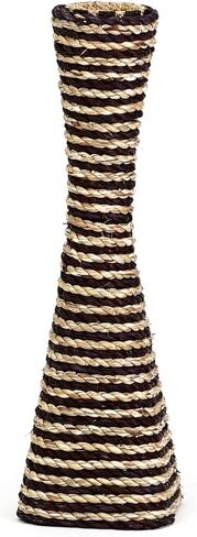 Leewadee Large Floor Vase – Handmade Flower Holder Made of Bamboo and Bast, Sophisticated Funnel Vessel for Decorative Branches, 16 inches, Blue in Kuwait