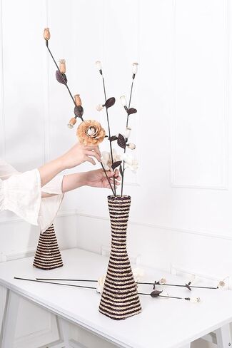 Leewadee Large Floor Vase – Handmade Flower Holder Made of Bamboo and Bast, Sophisticated Funnel Vessel for Decorative Branches, 16 inches, Blue in Kuwait