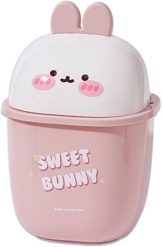 Mini Trash Can with Lid Cute Rabbit Desktop Flip Small Trash Can 0.35 Gallons Countertop Garbage Cans for Bathrooms, Kitchens, Offices, Waste Basket for Dressing Table (White) in Saudi Arabia