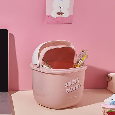 Mini Trash Can with Lid Cute Rabbit Desktop Flip Small Trash Can 0.35 Gallons Countertop Garbage Cans for Bathrooms, Kitchens, Offices, Waste Basket for Dressing Table (White) in Saudi Arabia