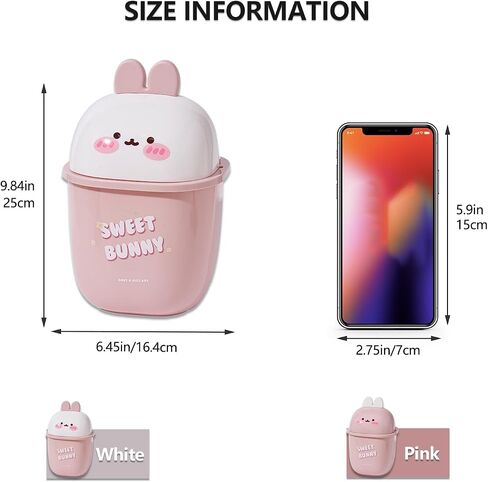 Mini Trash Can with Lid Cute Rabbit Desktop Flip Small Trash Can 0.35 Gallons Countertop Garbage Cans for Bathrooms, Kitchens, Offices, Waste Basket for Dressing Table (White) in Saudi Arabia