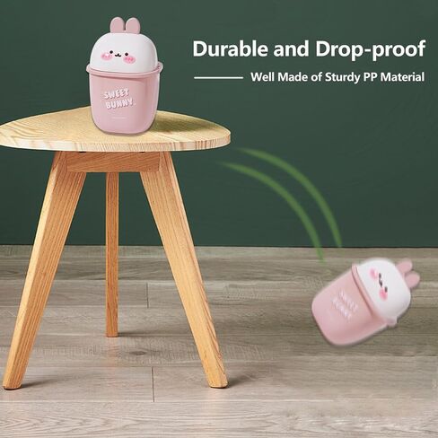 Mini Trash Can with Lid Cute Rabbit Desktop Flip Small Trash Can 0.35 Gallons Countertop Garbage Cans for Bathrooms, Kitchens, Offices, Waste Basket for Dressing Table (White) in Saudi Arabia