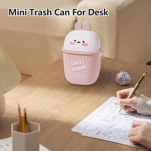 Mini Trash Can with Lid Cute Rabbit Desktop Flip Small Trash Can 0.35 Gallons Countertop Garbage Cans for Bathrooms, Kitchens, Offices, Waste Basket for Dressing Table (White) in Saudi Arabia