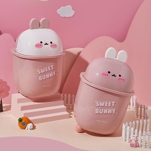 Mini Trash Can with Lid Cute Rabbit Desktop Flip Small Trash Can 0.35 Gallons Countertop Garbage Cans for Bathrooms, Kitchens, Offices, Waste Basket for Dressing Table (White) in Saudi Arabia