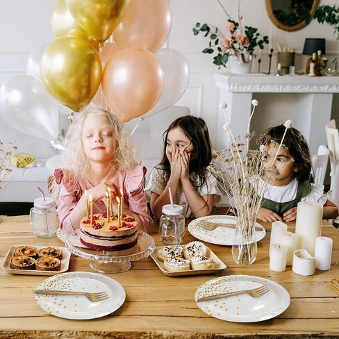 White and Gold Paper Plates Napkins Party Supplies,Disposable Gold Dot Paper Dessert Plates,105 PCS Birthday Plates and Napkins Party Supplies for Wedding,Baby Shower(Serves 35 Guests 7") in Saudi Arabia