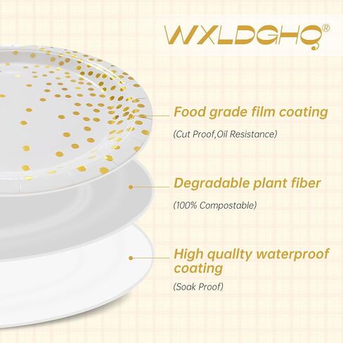 White and Gold Paper Plates Napkins Party Supplies,Disposable Gold Dot Paper Dessert Plates,105 PCS Birthday Plates and Napkins Party Supplies for Wedding,Baby Shower(Serves 35 Guests 7") in Saudi Arabia