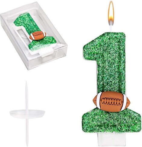 Football Number Candles, Green Birthday Candles with Football Ornament Artificial Turf Cake Topper for Boys Girls Anniversary Party Decoration Celebrations (Number 1) in Saudi Arabia