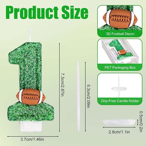 Football Number Candles, Green Birthday Candles with Football Ornament Artificial Turf Cake Topper for Boys Girls Anniversary Party Decoration Celebrations (Number 1) in Saudi Arabia