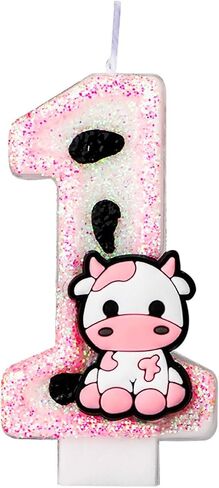 Cow Birthday Cake Candle, Pink Cow Sparkling Birthday Candle Cute Cow Print Number Candle Cake Topper Candle Birthday Cake Decorations Cow Print Birthday Decorations (0) in Saudi Arabia
