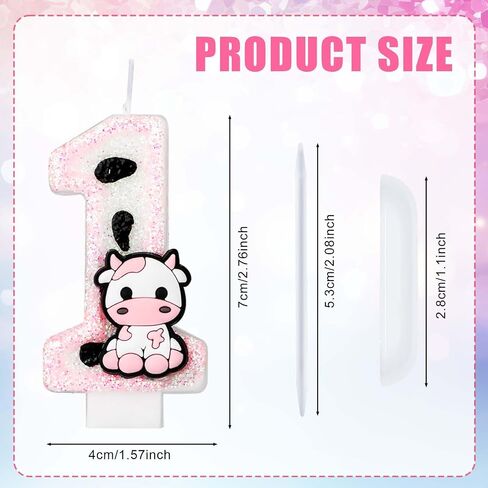 Cow Birthday Cake Candle, Pink Cow Sparkling Birthday Candle Cute Cow Print Number Candle Cake Topper Candle Birthday Cake Decorations Cow Print Birthday Decorations (0) in Saudi Arabia