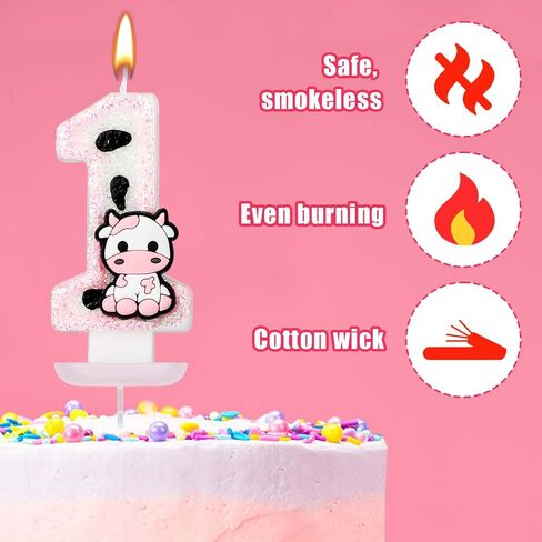 Cow Birthday Cake Candle, Pink Cow Sparkling Birthday Candle Cute Cow Print Number Candle Cake Topper Candle Birthday Cake Decorations Cow Print Birthday Decorations (0) in Saudi Arabia