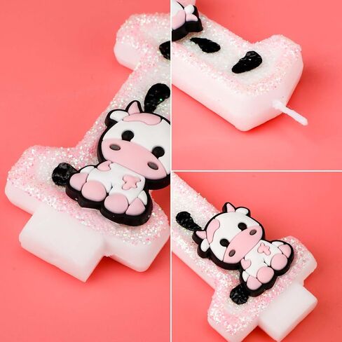 Cow Birthday Cake Candle, Pink Cow Sparkling Birthday Candle Cute Cow Print Number Candle Cake Topper Candle Birthday Cake Decorations Cow Print Birthday Decorations (0) in Saudi Arabia