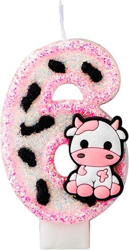 Cow Birthday Cake Candle, Pink Cow Sparkling Birthday Candle Cute Cow Print Number Candle Cake Topper Candle Birthday Cake Decorations Cow Print Birthday Decorations (0) in Saudi Arabia