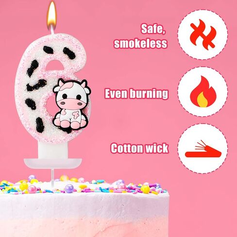 Cow Birthday Cake Candle, Pink Cow Sparkling Birthday Candle Cute Cow Print Number Candle Cake Topper Candle Birthday Cake Decorations Cow Print Birthday Decorations (0) in Saudi Arabia