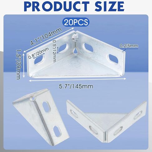 20 Pcs 90 Degree Gusseted Fitting for 1-5/8" Channel, 4" x 4" x 1-1/2" Carbon Steel Q235 Right Angle Connector Bracket 4 Slotted Hole Connection Hardware Brackets Gusset Corner Brace Fastener in Saudi Arabia