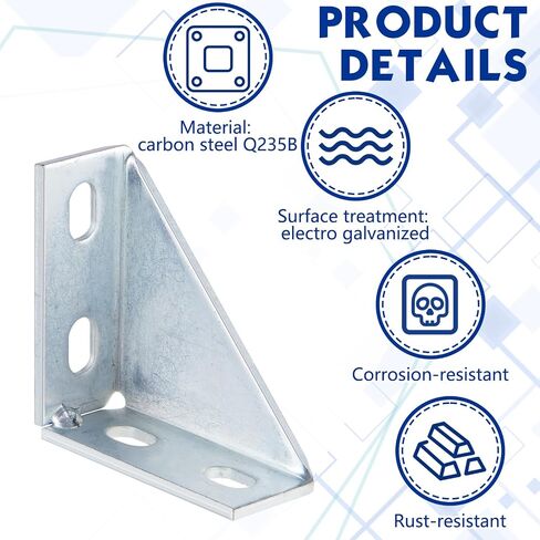 20 Pcs 90 Degree Gusseted Fitting for 1-5/8" Channel, 4" x 4" x 1-1/2" Carbon Steel Q235 Right Angle Connector Bracket 4 Slotted Hole Connection Hardware Brackets Gusset Corner Brace Fastener in Saudi Arabia