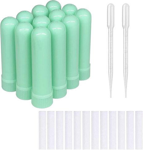 12 Sets(Light Green) Essential Oil Aromatherapy Tubes Inhaler Sticks Blank Nasal Inhalers(12 Complete Sticks) + 2 Polyethylene Pipette Droppers in Saudi Arabia