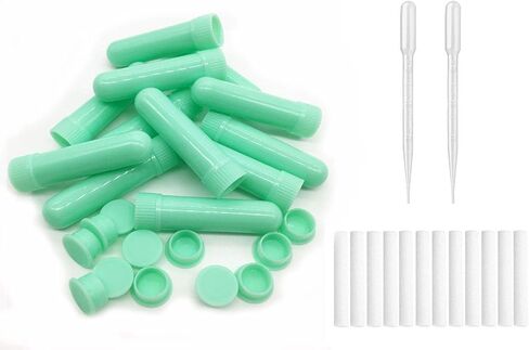 12 Sets(Light Green) Essential Oil Aromatherapy Tubes Inhaler Sticks Blank Nasal Inhalers(12 Complete Sticks) + 2 Polyethylene Pipette Droppers in Saudi Arabia