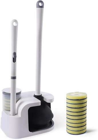Eyliden Toilet Bowl Wand Kit and Plunger Combo, with 10pcs Refills, Disposable Toilet Brush and Plunger with Holder Set, Quick Change Cleaning Sponges Head, Compact Toilet Bowl Brush Set (Black) in Saudi Arabia