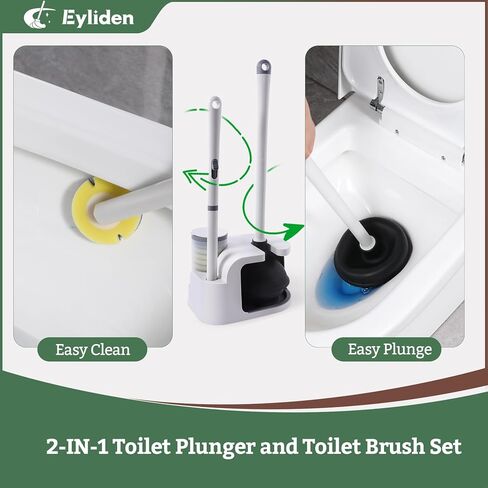 Eyliden Toilet Bowl Wand Kit and Plunger Combo, with 10pcs Refills, Disposable Toilet Brush and Plunger with Holder Set, Quick Change Cleaning Sponges Head, Compact Toilet Bowl Brush Set (Black) in Saudi Arabia