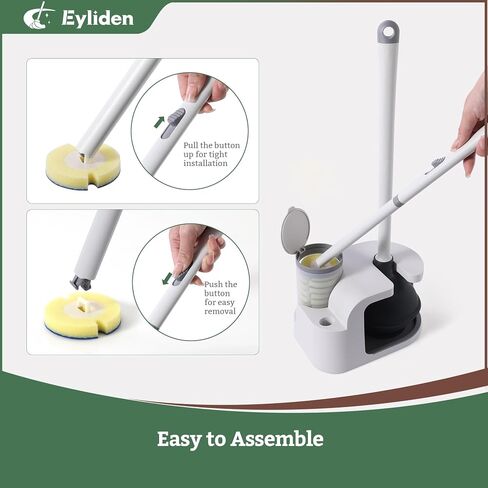 Eyliden Toilet Bowl Wand Kit and Plunger Combo, with 10pcs Refills, Disposable Toilet Brush and Plunger with Holder Set, Quick Change Cleaning Sponges Head, Compact Toilet Bowl Brush Set (Black) in Saudi Arabia