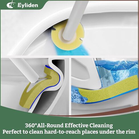Eyliden Toilet Bowl Wand Kit and Plunger Combo, with 10pcs Refills, Disposable Toilet Brush and Plunger with Holder Set, Quick Change Cleaning Sponges Head, Compact Toilet Bowl Brush Set (Black) in Saudi Arabia