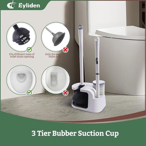 Eyliden Toilet Bowl Wand Kit and Plunger Combo, with 10pcs Refills, Disposable Toilet Brush and Plunger with Holder Set, Quick Change Cleaning Sponges Head, Compact Toilet Bowl Brush Set (Black) in Saudi Arabia