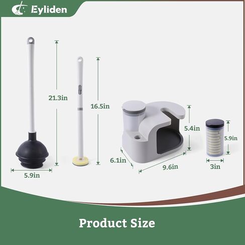 Eyliden Toilet Bowl Wand Kit and Plunger Combo, with 10pcs Refills, Disposable Toilet Brush and Plunger with Holder Set, Quick Change Cleaning Sponges Head, Compact Toilet Bowl Brush Set (Black) in Saudi Arabia