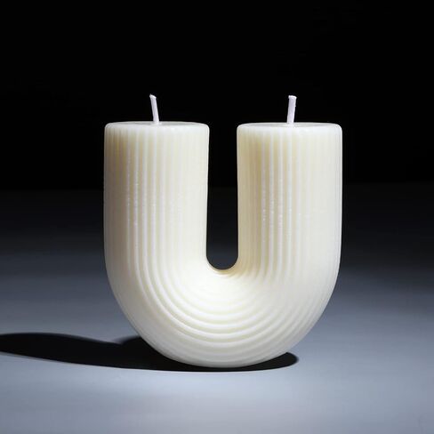 U Shaped Candle White Ribbed Candle Soy Wax Scented Decorative Candles Minimalist Geometric Shaped Candles Cool Aesthetic Candle Handmade Long Lasting Candle for Bedroom Wedding Birthday Decor in Saudi Arabia