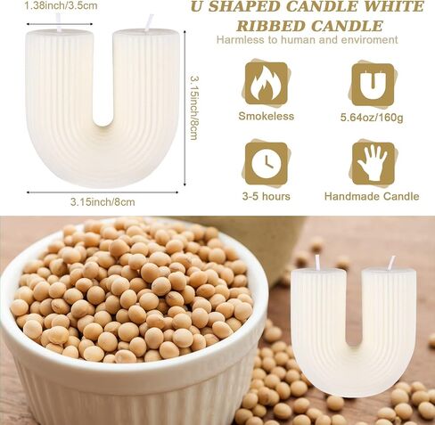 U Shaped Candle White Ribbed Candle Soy Wax Scented Decorative Candles Minimalist Geometric Shaped Candles Cool Aesthetic Candle Handmade Long Lasting Candle for Bedroom Wedding Birthday Decor in Saudi Arabia