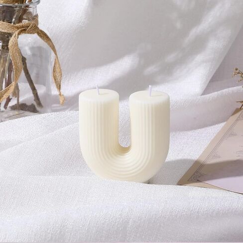 U Shaped Candle White Ribbed Candle Soy Wax Scented Decorative Candles Minimalist Geometric Shaped Candles Cool Aesthetic Candle Handmade Long Lasting Candle for Bedroom Wedding Birthday Decor in Saudi Arabia