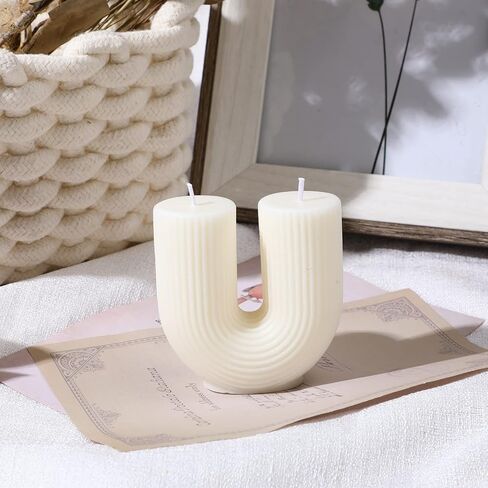 U Shaped Candle White Ribbed Candle Soy Wax Scented Decorative Candles Minimalist Geometric Shaped Candles Cool Aesthetic Candle Handmade Long Lasting Candle for Bedroom Wedding Birthday Decor in Saudi Arabia