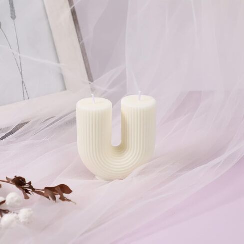 U Shaped Candle White Ribbed Candle Soy Wax Scented Decorative Candles Minimalist Geometric Shaped Candles Cool Aesthetic Candle Handmade Long Lasting Candle for Bedroom Wedding Birthday Decor in Saudi Arabia