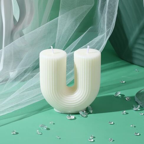 U Shaped Candle White Ribbed Candle Soy Wax Scented Decorative Candles Minimalist Geometric Shaped Candles Cool Aesthetic Candle Handmade Long Lasting Candle for Bedroom Wedding Birthday Decor in Saudi Arabia