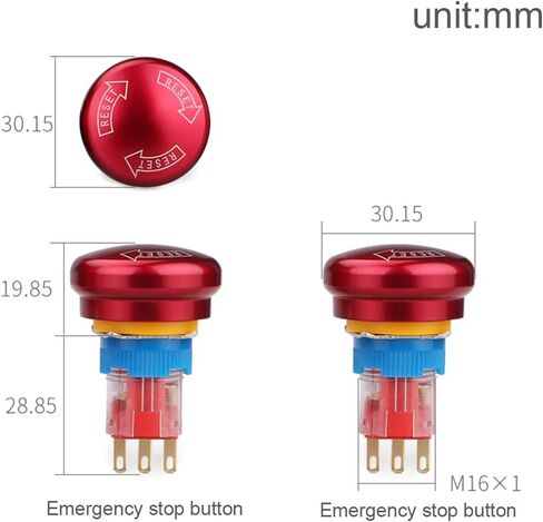 Metal Emergency Stop Button Switch, 16MM 5A 5-250VAC 6-Feet Emergency Stop Power-Off Round Self-Locking Waterproof Mushroom Cap Switch with 2 NO & 2 NC in Saudi Arabia