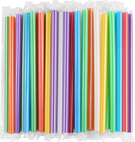 [Individually Wrapped] 100 Pcs Disposable Jumbo Smoothie Straws, Wide-mouthed Multi Colors Milkshakes Plastic Drinking Straws, (9.45" Long and 0.43" Diameter) BPA FREE in Kuwait