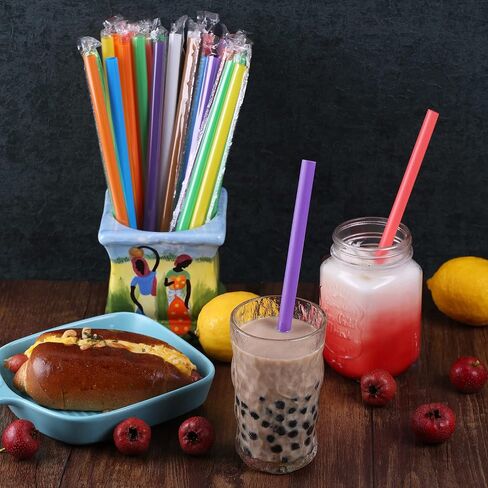 [Individually Wrapped] 100 Pcs Disposable Jumbo Smoothie Straws, Wide-mouthed Multi Colors Milkshakes Plastic Drinking Straws, (9.45" Long and 0.43" Diameter) BPA FREE in Kuwait