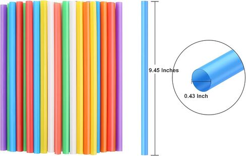 [Individually Wrapped] 100 Pcs Disposable Jumbo Smoothie Straws, Wide-mouthed Multi Colors Milkshakes Plastic Drinking Straws, (9.45" Long and 0.43" Diameter) BPA FREE in Kuwait