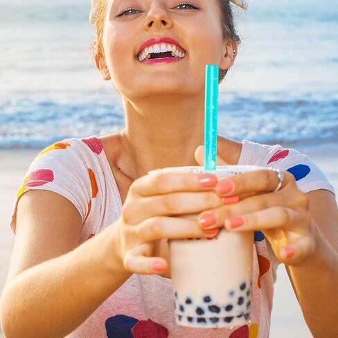 [Individually Wrapped] 100 Pcs Disposable Jumbo Smoothie Straws, Wide-mouthed Multi Colors Milkshakes Plastic Drinking Straws, (9.45" Long and 0.43" Diameter) BPA FREE in Kuwait