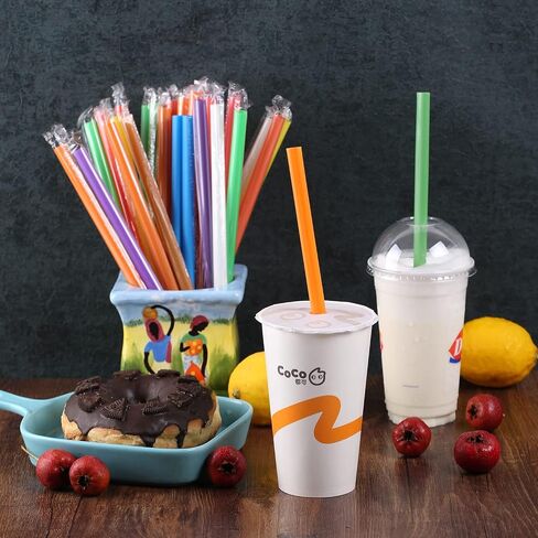 [Individually Wrapped] 100 Pcs Disposable Jumbo Smoothie Straws, Wide-mouthed Multi Colors Milkshakes Plastic Drinking Straws, (9.45" Long and 0.43" Diameter) BPA FREE in Kuwait