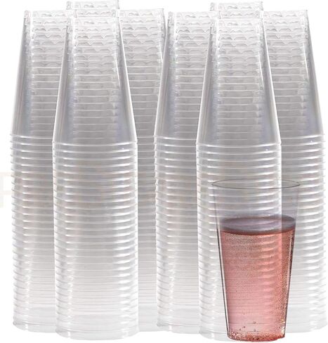 Prestee 100 Clear Plastic Cups, 14 oz Hard Plastic Disposable Cups, Plastic Wine Cups, Plastic Cocktail Glasses, Large Plastic Drinking Cups, Party Cups, Bulk Wedding Plastic Tumblers Water Beer Glass in Saudi Arabia