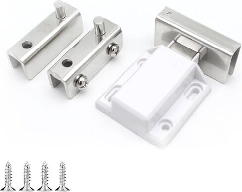 Stainless Steel Glass Door Pivot Hinges,Cupboard Showcase Double Magnetic Catch Latches Glass Clamps,with Clamp Set for Free Swinging 0.2-0.32inch Glass Door (Silver, for Double Doors-1 Pack) in Saudi Arabia